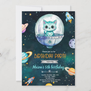 Galaxy cat kitten Birthday party Invitation