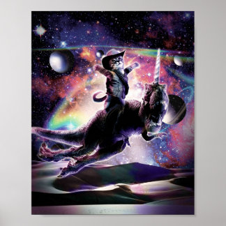 Galaxy Cat On Dinosaur Unicorn In Space Poster