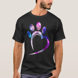 Galaxy Cat Paw Heart Cat Lover T-Shirt