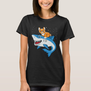 Galaxy Cat Riding Shark For Cat Astronaut Cat T-Shirt