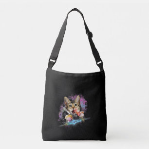 Galaxy Cat Rules Space With Taco And Pizza Power Crossbody Bag