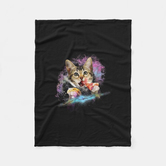 Galaxy Cat Rules Space With Taco And Pizza Power Fleece Blanket (Front)