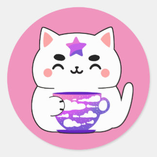 Galaxy cat Tea Classic Round Sticker