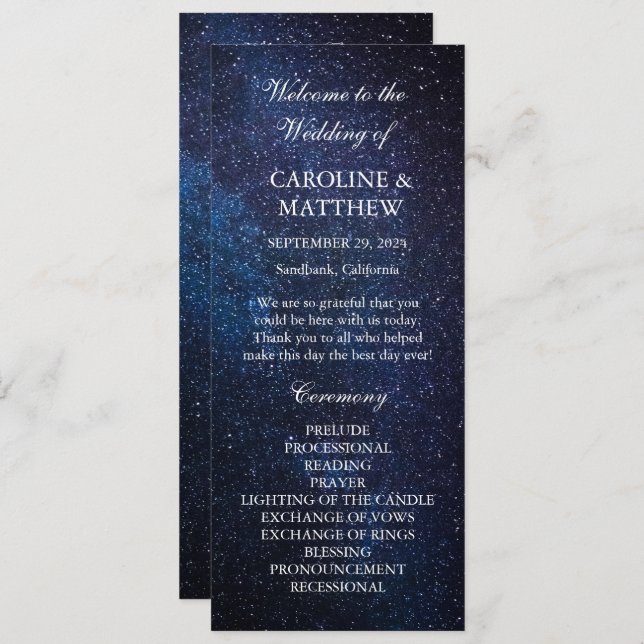 Galaxy Celestial Night Sky Stars Wedding  Programme (Front/Back)