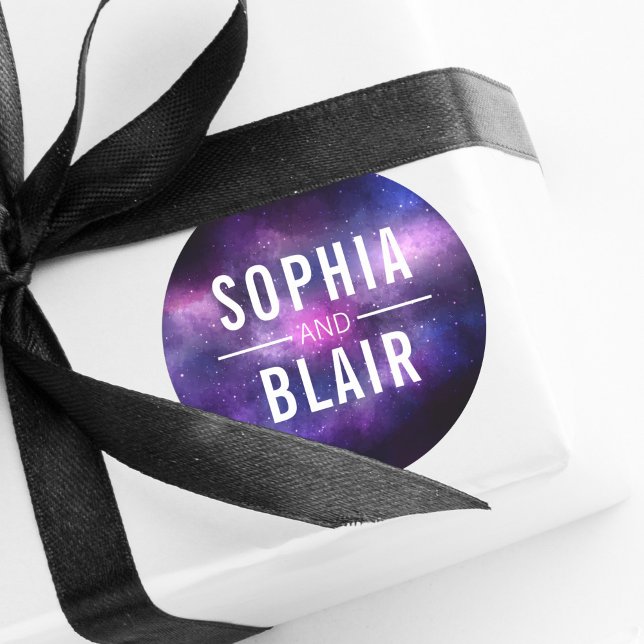Galaxy Celestial Stars Modern Wedding Personalised Classic Round Sticker (Creator Uploaded)