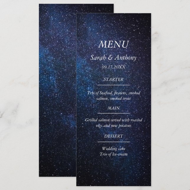Galaxy Celestial Stars Night Sky Wedding Food  Menu (Front/Back)