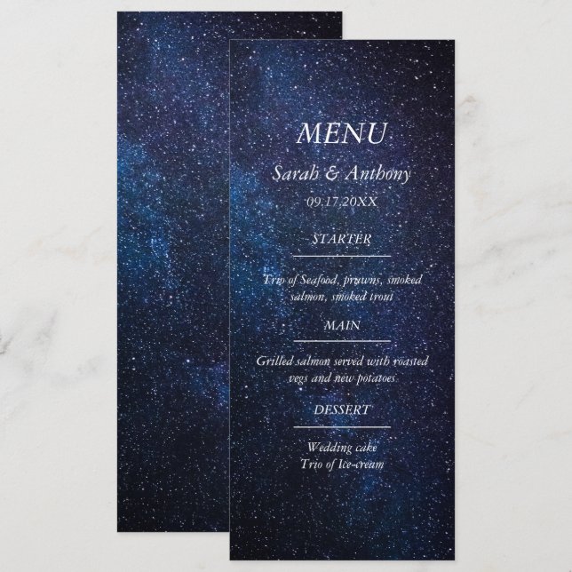 Galaxy Celestial Stars Night Sky Wedding Food  Menu (Front/Back)