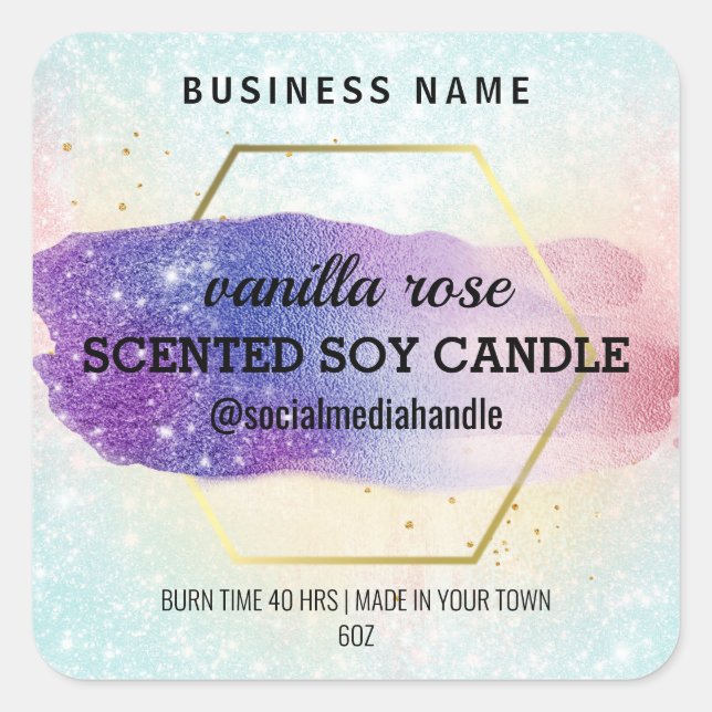 Galaxy Coloured Hexagram Scented Soy Candle Labels (Front)