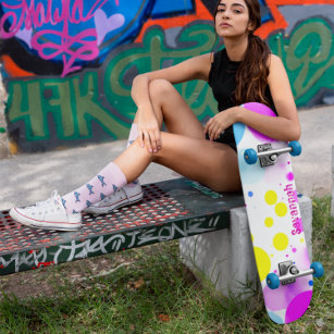 Galaxy Colourful Personalised Polka Dot Skateboard