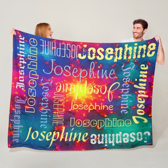 Galaxy Colourful tie-dye Sunburst Personalised Nam Fleece Blanket (In Situ)