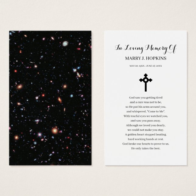 Galaxy Cosmo Sympathy Funeral Prayer Card (Front & Back)