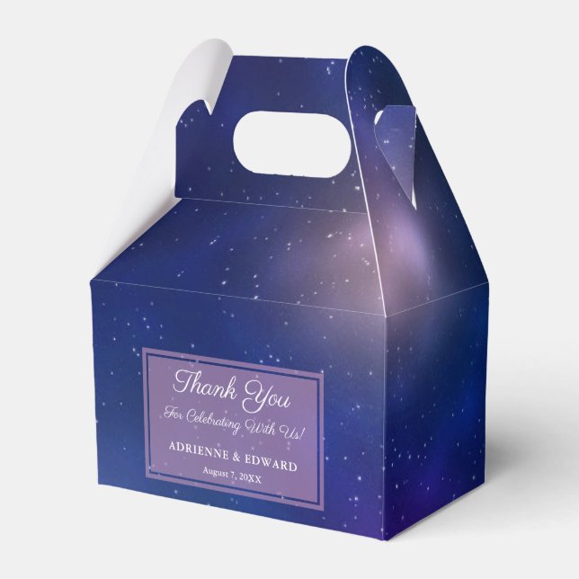 Galaxy Dark Blue And Purple Starry Night Wedding Favour Box (Front Side)