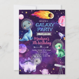 Galaxy dinosaur birthday party invitation