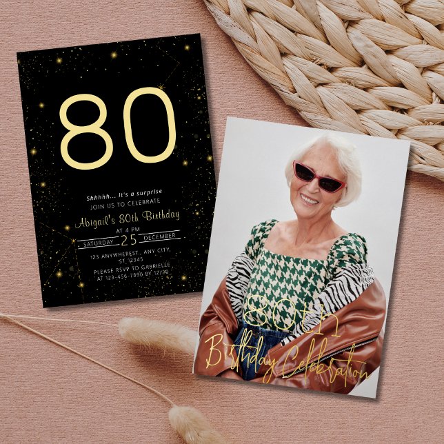 Galaxy Elegant Photo Black Gold Birthday Party (Galaxy Elegant Photo Black Gold Birthday Party Foil Invitation )
