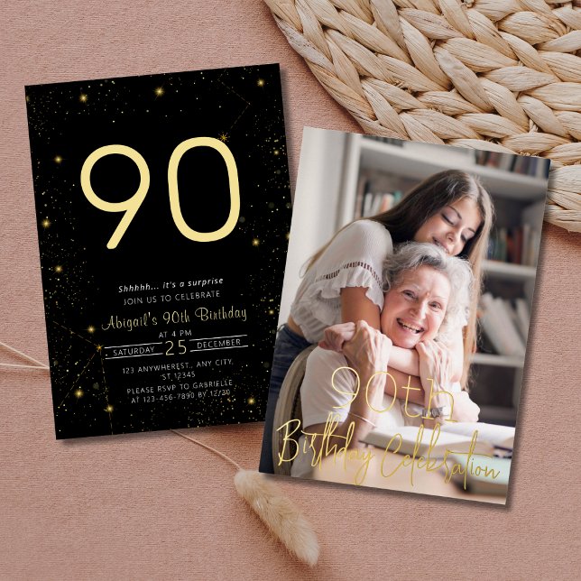 Galaxy Elegant Photo Black Gold Birthday Party (Creator Uploaded)