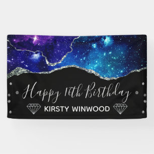 Galaxy & Faux Silver Glitter Agate Sweet 16 Banner