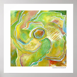 Galaxy Flower Original Abstract Green Painting Poster