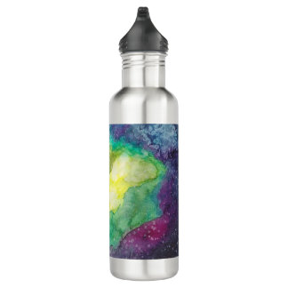 Galaxy fushia green blue watercolor 710 ml water bottle