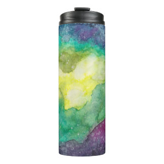 Galaxy fushia green blue watercolor thermal tumbler