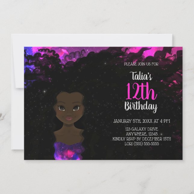 Galaxy Girl Birthday Invitation |  Magic Shade 1 (Front)