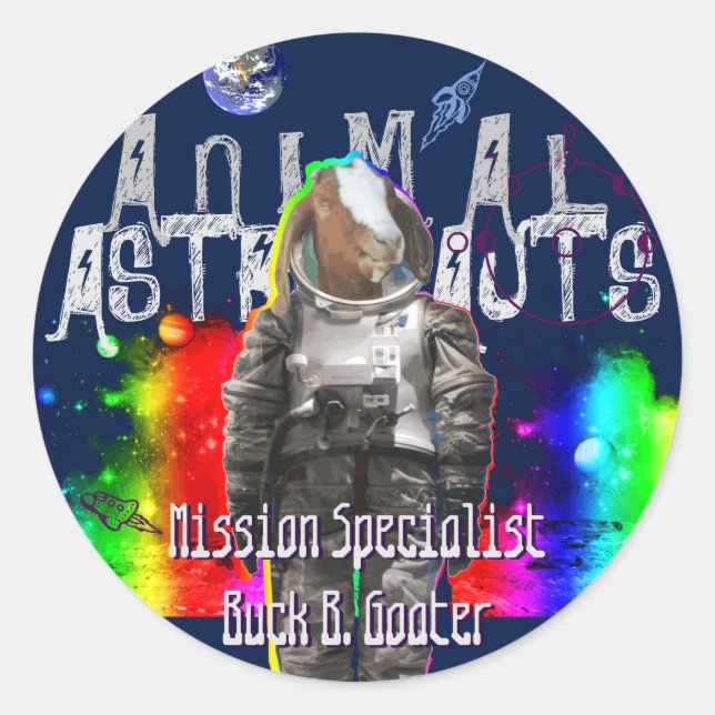 Galaxy Goat Astronaut in Space Classic Round Sticker (Front)
