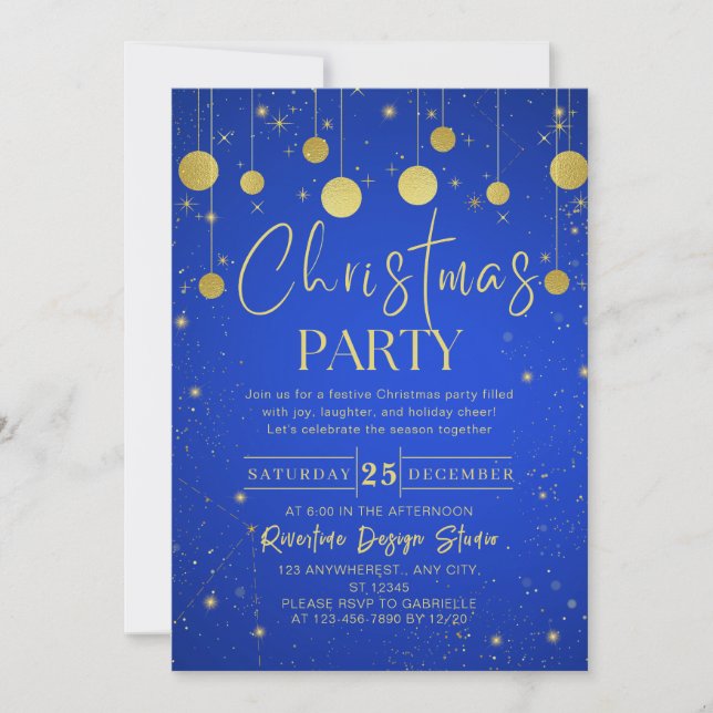 Galaxy Gold Ball Elegant Corporate Christmas Party Invitation (Front)