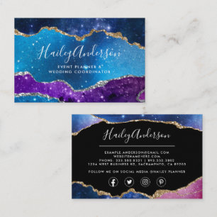 Galaxy & Gold Glitter Watercolor Gilded Agate Business Card