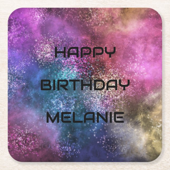 Galaxy Happy Birthday Square Paper Coaster (Front)