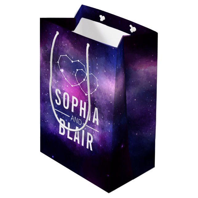Galaxy Hearts Constellation Wedding Personalised Medium Gift Bag (Back Angled)