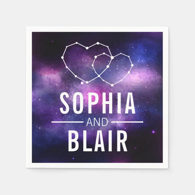 Galaxy Hearts Constellation Wedding Personalised Napkin (Front)