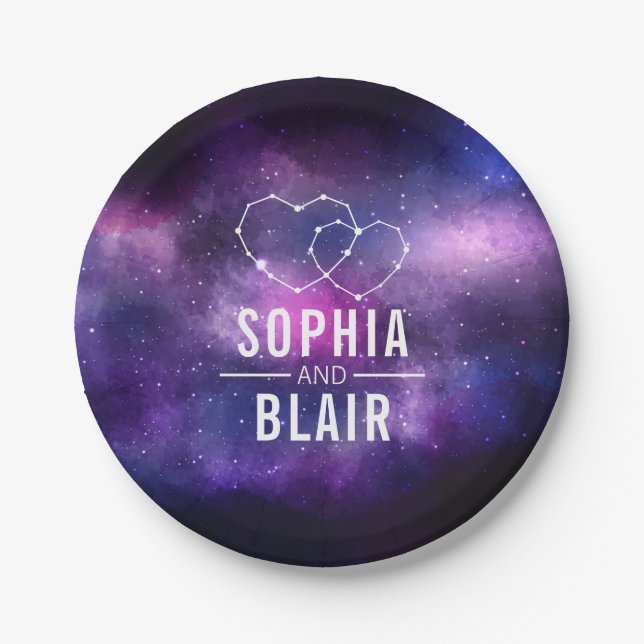 Galaxy Hearts Constellation Wedding Personalised Paper Plate (Front)