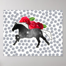 Galaxy Horse Black White Nebula Roses and Diamonds