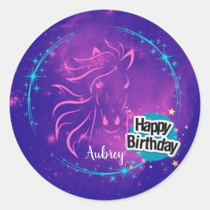 Galaxy Horse Happy Birthday Purple Cosmic Sticker