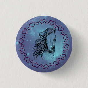 Galaxy Horse & Hearts 3 Cm Round Badge
