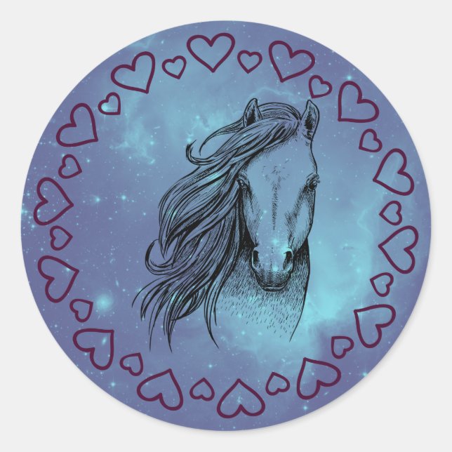 Galaxy Horse & Hearts  Classic Round Sticker (Front)