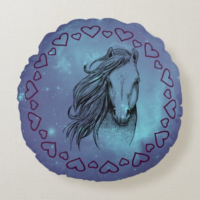 Galaxy Horse & Hearts  Round Cushion (Front)