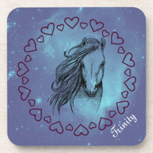 Galaxy Horse & Hearts with Optional Name Coaster