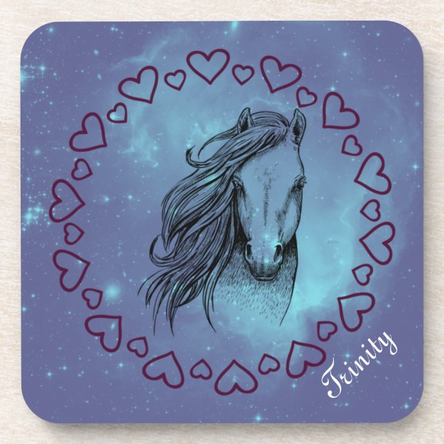 Galaxy Horse & Hearts with Optional Name   Coaster (Front)