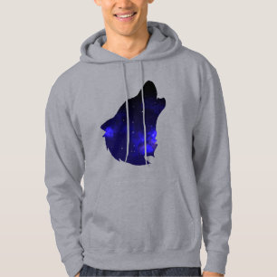 Galaxy Howling Wolf Silhouette Night Sky with Star Hoodie