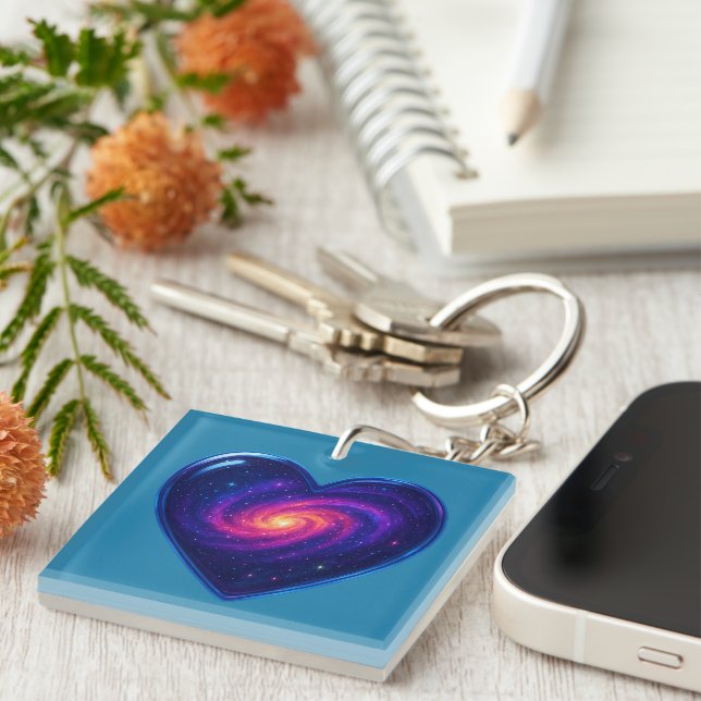 Galaxy in Glass Heart Key Ring (Front Right)