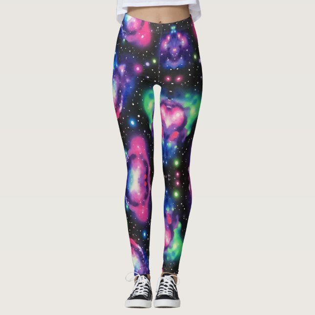 Galaxy In Neon Colours Seamless Pattern Leggings (Front)