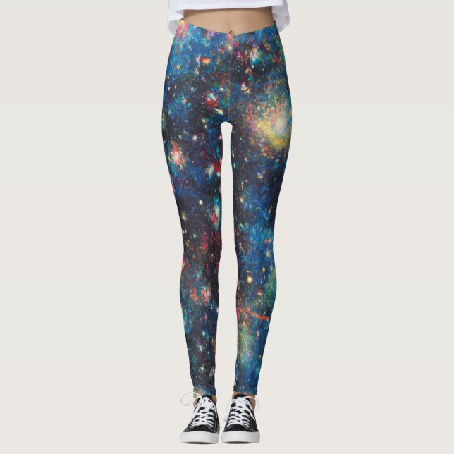 Galaxy Inspired Celestial Cosmic Swirling Universe Leggings (Front)