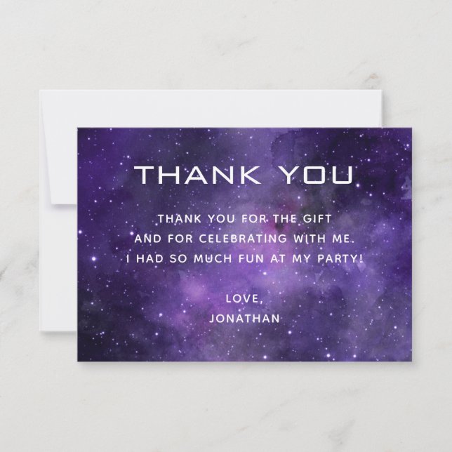 Galaxy Kids Birthday Party | Purple Space Cosmic Thank You Card (Front)
