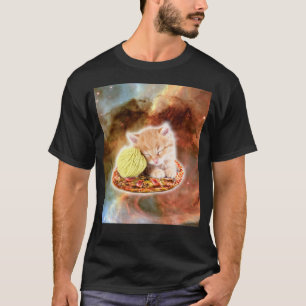 Galaxy Kitty Cat Riding Pizza In Space T-Shirt