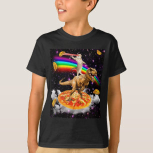 Galaxy Laser Cat On Dinosaur On Zza With Tacos &am T-Shirt