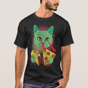 Galaxy Laser Cat Space Pizza with Lazer Eyes T-Shirt