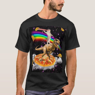 Galaxy Laser Eye Cat on Dinosaur on Pizza with Tac T-Shirt