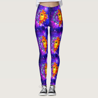 Galaxy leggings watercolor moon/sun