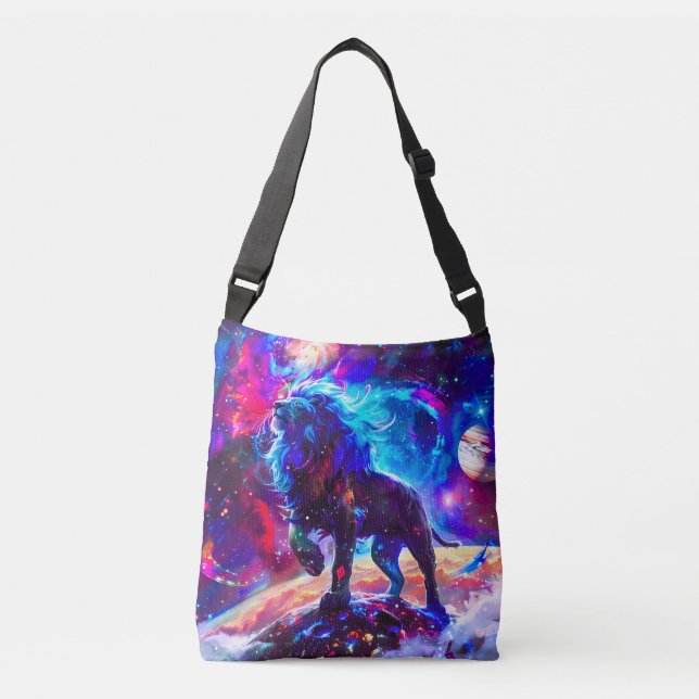 Galaxy Lion Blue Crossbody Bag (Front)