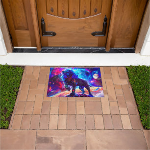 Galaxy Lion Blue Doormat